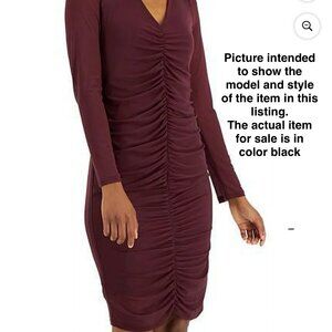 Black Bodycon Cocktail & Party Dress Size XL INC. V Neck, ruched mesh.